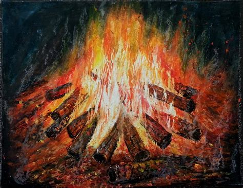 Fire Logs Painting by MadhuRavi Paintings - Fine Art America