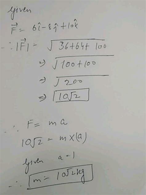 A Force Applied On A Body Is Represented As Vec F 6vec I 8vec J