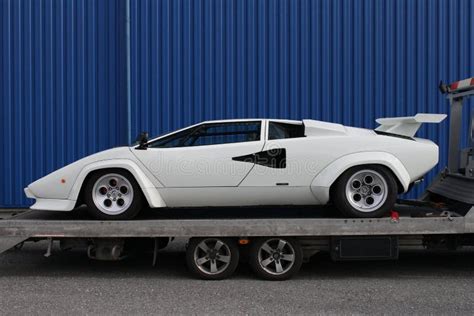 White Lamborghini Countach Front with Blue Background Editorial Photo ...