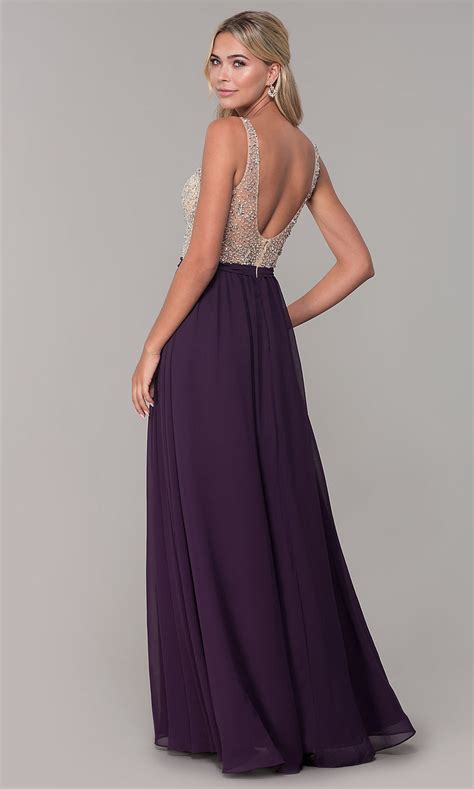 Illusion Beaded Bodice Long Prom Dress Promgirl