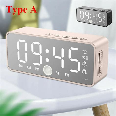 Led Mirror Digital Alarm Clock Big Time Display Table Wireless Speaker