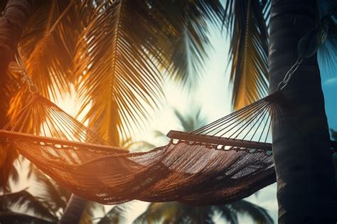 Premium Ai Image A Hammock Suspended Between Two Palm Trees Realistic