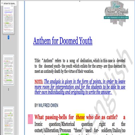 CRITICAL ANALYSIS OF 'Anthem for Doomed Youth' - Kaur Online English