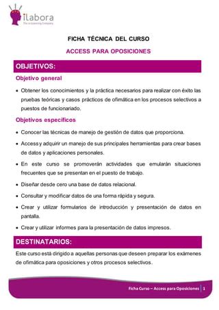 Ficha Curso De Access Para Oposiciones PDF