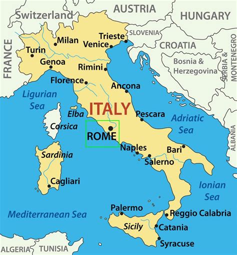 Capital of Italy map - Map of Italy showing Rome (Lazio - Italy)