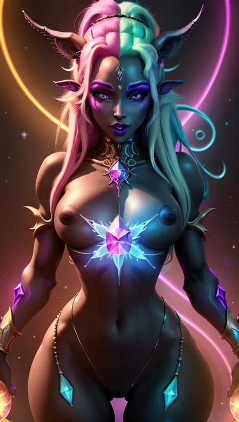 Dopamine Girl High Detail Naked Draenei Female Cosmic Neon Light