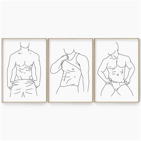 Minimalist Gay Line Art Set Gay Wall Art Naked Men Art Print Line Male Body Poster Gay