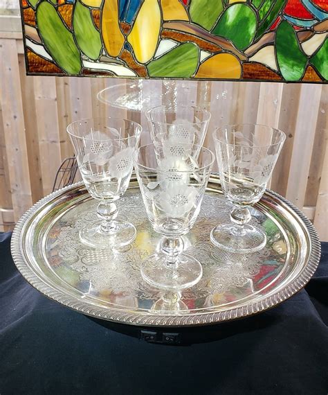 Vintage Crystal Cornflower Ball Stem Glasses Set Of 4 Vintage Glasses Retro Barware Etsy