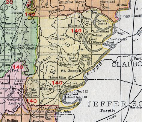 Tensas Parish Louisiana 1911 Map Rand Mcnally St Joseph Newellton Waterproof Goldman