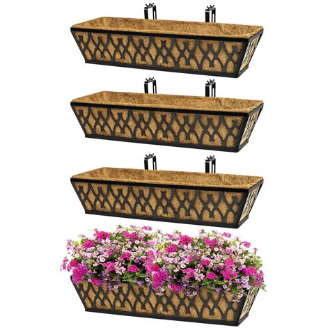 Karlliu 4 Pack 24 Inch Window Boxes Planters For Outdoor Plants Railing Planter Box With