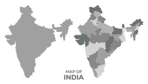 Escala De Grises Vector Mapa De India Con Regiones Y Sencillo Plano