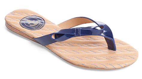 Our Wandering Nest Womens Navy Blue Patent Leather Bitsy Flip Flops