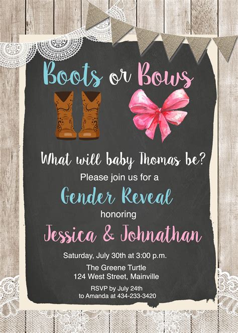 Boots Bows Gender Reveal Invitation Western Gender Reveal Etsy