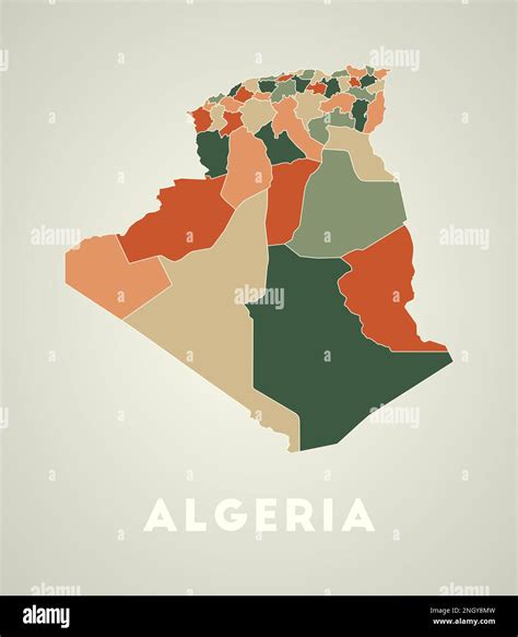 Algeria poster in retro style. Map of the country with regions in ...