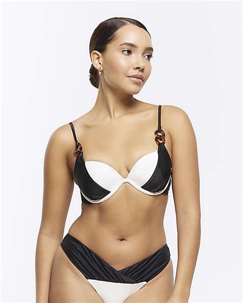 Black Colour Bock Plunge Bikini Top River Island