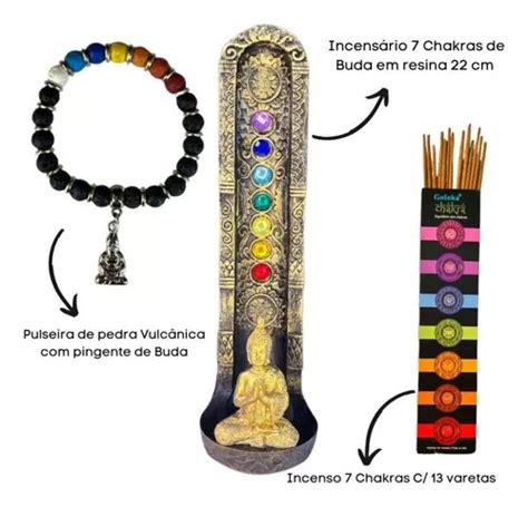 Kit Sete Chakras Incenso Incensário Buda Pulseira Buda Frete grátis