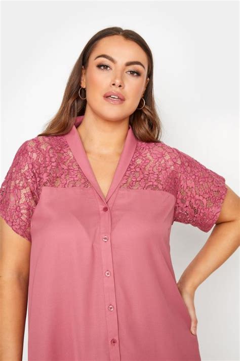 Plus Size Blush Pink Lace Insert Blouse Yours Clothing