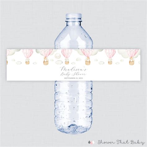 Printed OR Printable Pink Hot Air Balloon Water Bottle Labels Hot Air