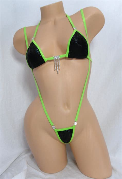 Slingshot Bikini W Rhinestoneschoice Of Top Black Mystique With Green