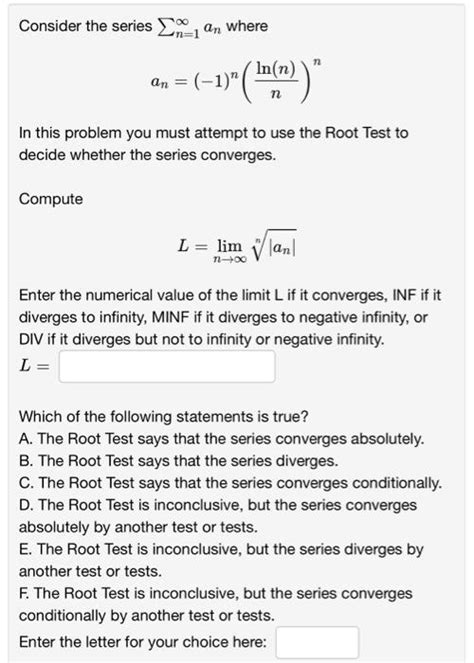 Solved Consider The Series N An Where An N In Chegg