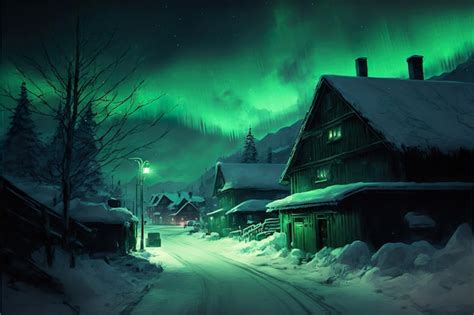 Premium Photo | Northern lights over the northern village