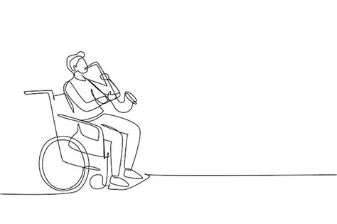 Premium Vector Continuous One Line Drawing Man Sitting In Wheelchair