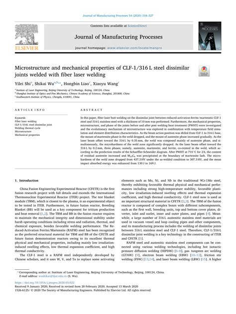 PDF Microstructure And Mechanical Properties Of CLF 1 316 L Steel