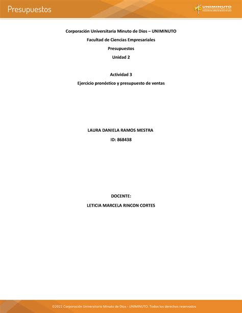 Actividad Presupuestos Corporaci N Universitaria Minuto De Dios