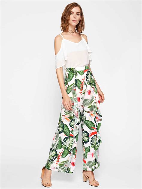 Tropical Print Palazzo Pants Shein Sheinside