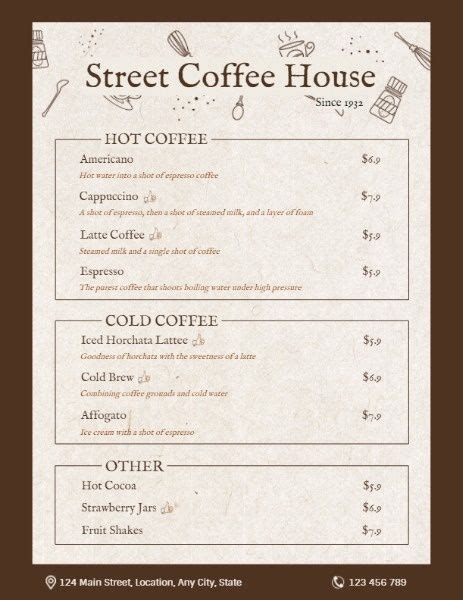 Brown Coffee House Menu Template and Ideas for Design | Fotor