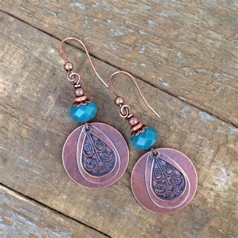 Bohemian Earrings Boho Earrings Dangle Teal Blue Boho Etsy Bohemian