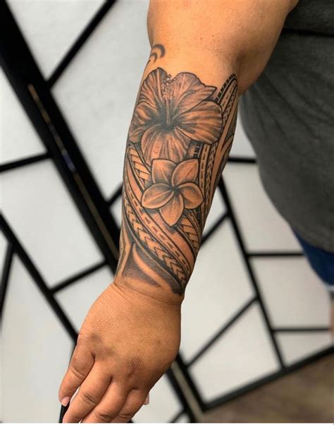 Hawaiian Flowers And Tribal Polynesian Tattoos Women Tribal Forearm