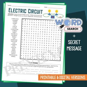 Electric Electrical Circuit Word Search Vocabulary Activity Review