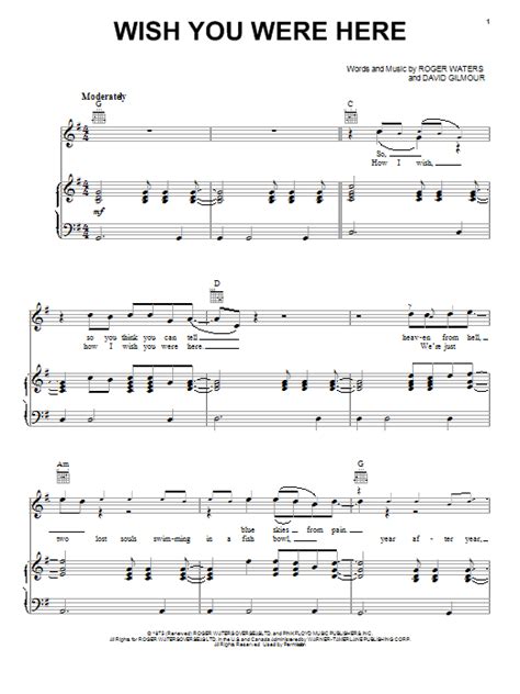 Wish You Were Here By Pink Floyd Sheet Music For Piano Vocal Guitar