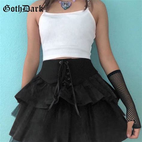 Buy Goth Dark Gothic Pleated Lace Up Mini Skirts Mall Goth Mesh