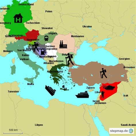 StepMap Fluchtweg Syrien Deutschland Landkarte für Deutschland