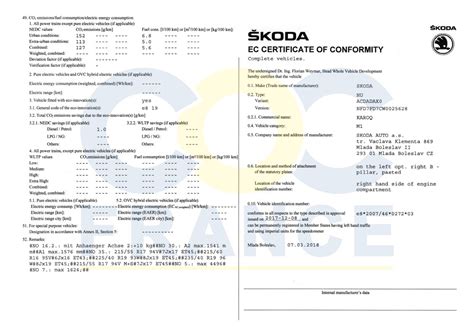 Certificat De Conformit Skoda Coc Skoda