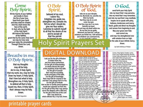 Holy Spirit Prayer Cards, Catholic Prayer Cards Printable Set, Come ...