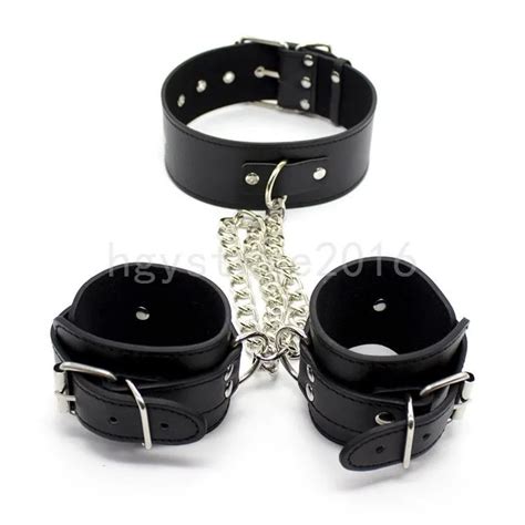 Bondage Restraint Neck To Wrist Cuffs Collar Chain Leash Handcuffs Toy ...