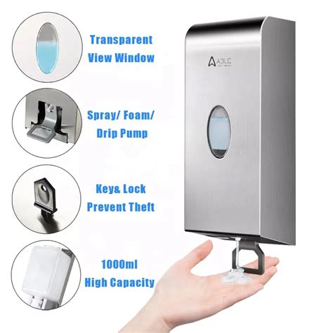 Aolq Custom Logo 1000ml Stainless Steel Soap Dispenser Holder Bathroom Washroom Office Stainless