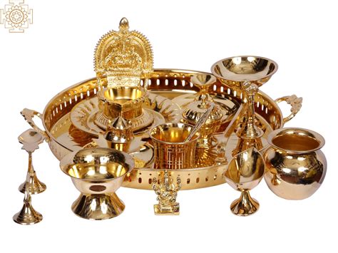 13 Brass Pooja Thali Set 15 Pcs Exotic India Art