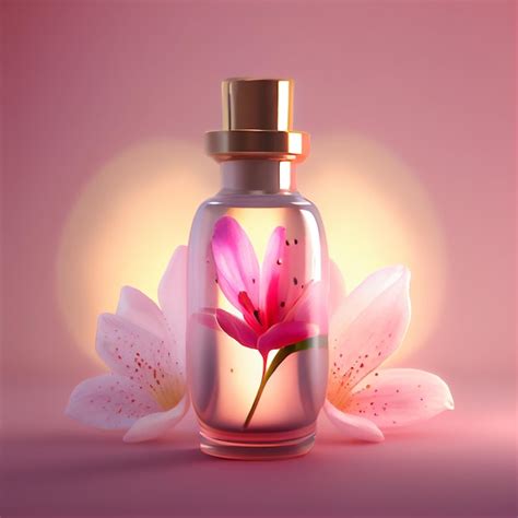 Premium Ai Image Pink Glass Elegant Perfume Bottle With Lily In