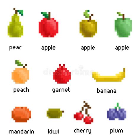 Pixel fruit icons stock vector. Illustration of pear - 18751889