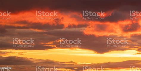 Beautiful Bright Orange Sunset Sky With Dramatic Clouds Sunset Sky With