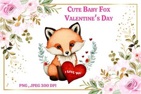 Cute Baby Fox Valentines Day Clipart Graphic By Desi Art · Creative