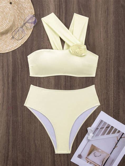 Shein Swim Conjunto De Mai Bikini Feminino Simples E Elegante