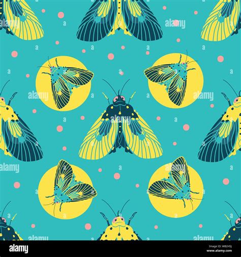 Vector Turquoise Blue Moths Pattern With Circles And Dots Suitable For