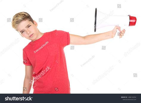 Young Boy Megaphone Isolated On White Stock Photo Edit Now 1488139292