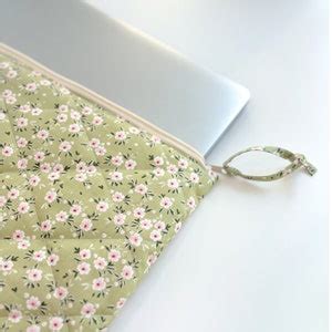 Floral Quilted Laptop Sleeve Ipad Tablet Sleeve Puffy Laptop Case Green