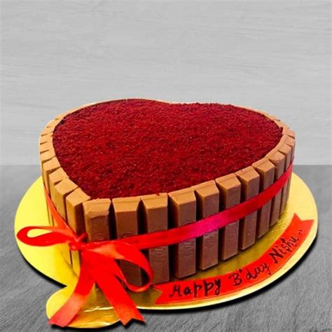 Kitkat Red Velvet Cake Heart Shape Online YummyCake